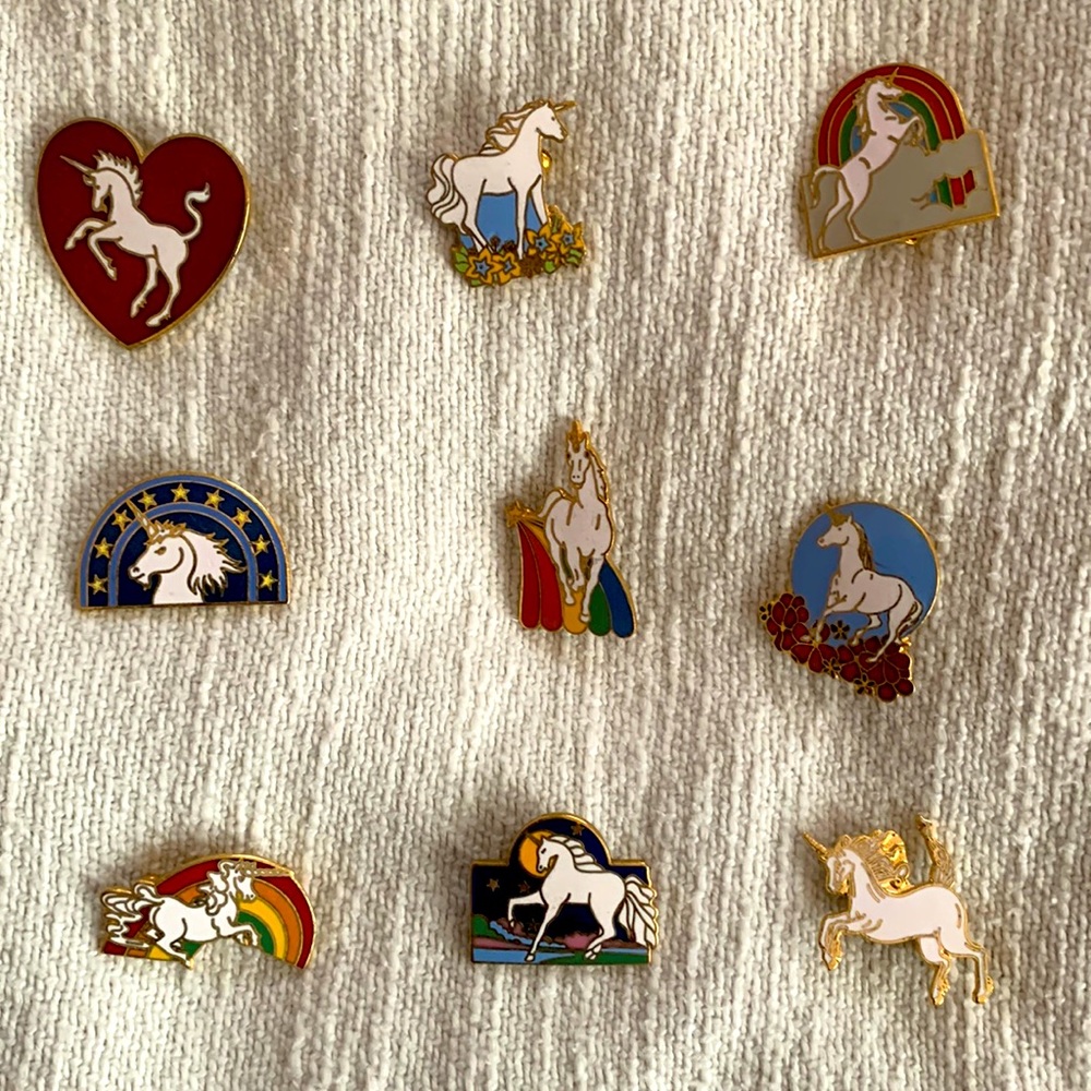Sparkly enamel unicorn pins